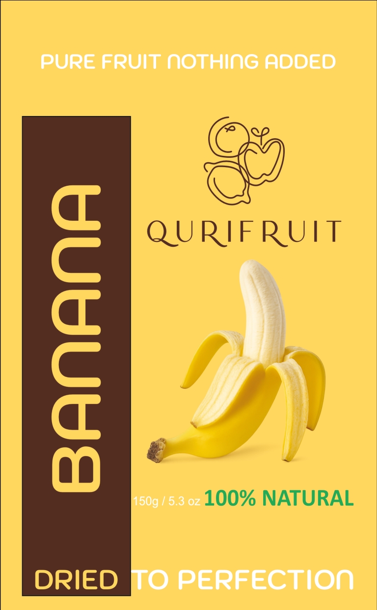 Product Banana Dehydrated Banana presented in a pouch, highlighting natural superfood qualities and clean packaging design.