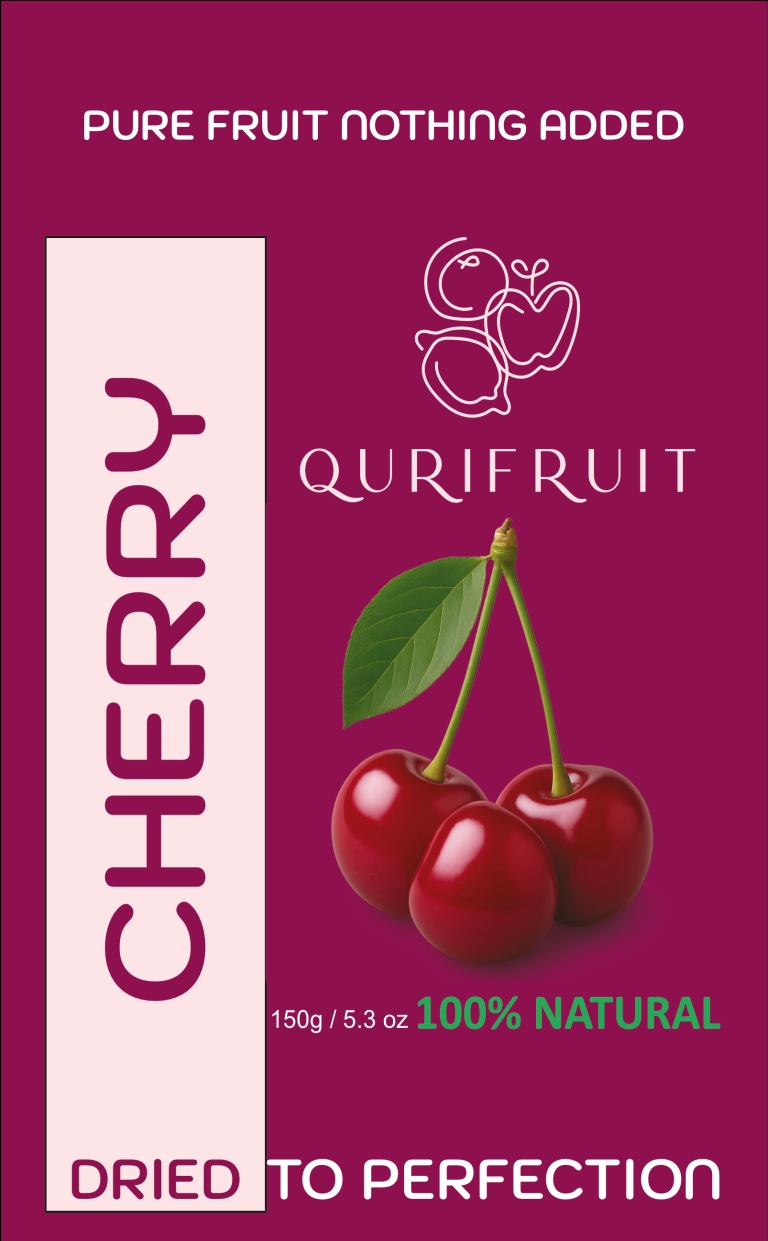 Dehydrated Cherries presented in a pouch, highlighting natural superfood qualities and clean packaging design.